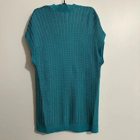 Jones New York Turquoise OpenWeave Cotton Blend Sleeveless Cardigan Vest, Size M - Picture 2 of 7